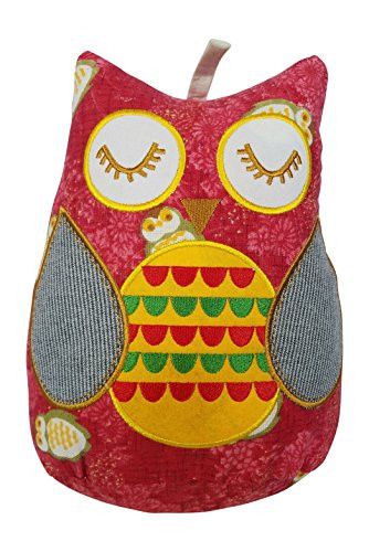 3Cats Stuffed Owl Toy, Realistic Decorative Plush Closed Eye Owls (Red)