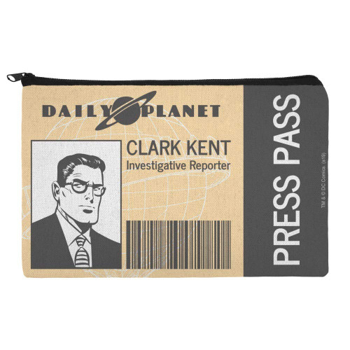 Superman Clark Kent Press Pass Pencil Pen Organizer Zipper Pouch Case