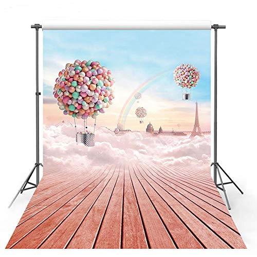 MEHOFOTO Photo Booth Backdrop Balloon Children Photography Background Red Wood Floor Studio Props 5x7ft