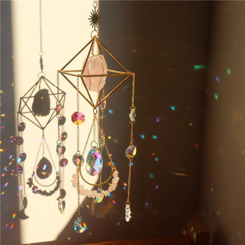 Crystal Suncatcher Rose Quartz, Sun Catcher Hanging for Windows, Housewarming Gift Spiritual, Rainbow Maker, Crystal Indoor Garden Home Decor, Gemstone Prism, Boho Decor, Natural Stone (Rose Quartz) Crystal Suncatcher Rose Quartz, Sun Catcher Hanging for Windows, Housewarming Gift Spiritual, Rainbow Maker, Crystal Indoor Garden Home Decor, Gemstone Prism, Boho Decor, Natural Stone (Rose Quartz)