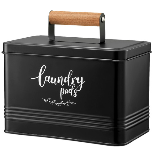 PERFNIQUE Laundry Pods Container, Farmhouse Laundry Pods Holder with Lid for Laundry Room Decor and Accessories, Metal Detergent Pods Container for Laundry Room Organization and Storage (Black, Pods) PERFNIQUE Laundry Pods Container, Farmhouse Laundry Pods Holder with Lid for Laundry Room Decor and Accessories, Metal Detergent Pods Container for Laundry Room Organization and Storage (Black, Pods)