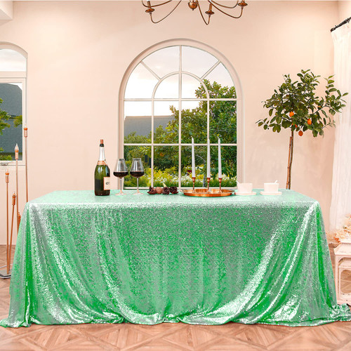 FYLEDAEE Sequin Tablecloth Rectangular Mint Green 50X80 inch Glittering Shimmer Tablecloth for Wedding Baby Shower Birthday Party Dinners Sparkly Tablecloth