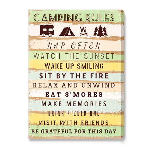 IIONGDE Camping Rules Wall Art Frame Canvas,Retro Camping Rules Sign Canvas Wall Art Prints for Campers Home/Bedroom/Office Wall Decor, Funny Camping Sign Gifts for Campers 12" x 15"