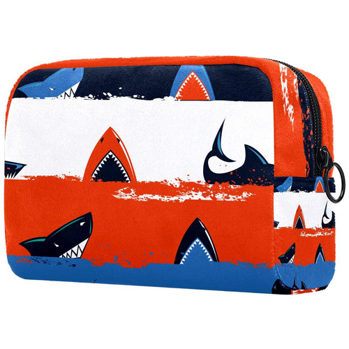 Travel Portable Cosmetic Bags For Women Men, Pretty Storage Bag Cosmetic Pouch With Zipper, Toiletry Bag Makeup Organizer Ocean Sharks Sea Stripe Travel Portable Cosmetic Bags For Women Men, Pretty Storage Bag Cosmetic Pouch With Zipper, Toiletry Bag Makeup Organizer Ocean Sharks Sea Stripe