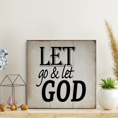 LITTLEGROVE SEEDS Vintage Wood Sign Let Go & Let GOD Wood Plaque Farmhouse Wall Art Rustic Wall Decor Wall Decor for Living Room Bedroom Office 10x10in