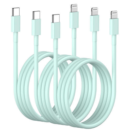 UZEUZA 3Pack 6ft USB C to Lightning Cable, [MFi Certified] Long iPhone Fast Charger for Apple 14 Pro Max/13 Pro/12 Mini/11 Pro/X/XS/XR/8 Plus,Type Port Support PD Charging Cord 6 Foot (Green)