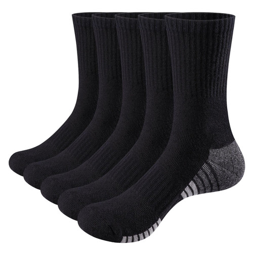 YUEDGE Mens Athletic Crew Socks Cotton Cushioned Moisture Wicking Sport Training Socks for Men 6-9 Black 5 Pairs