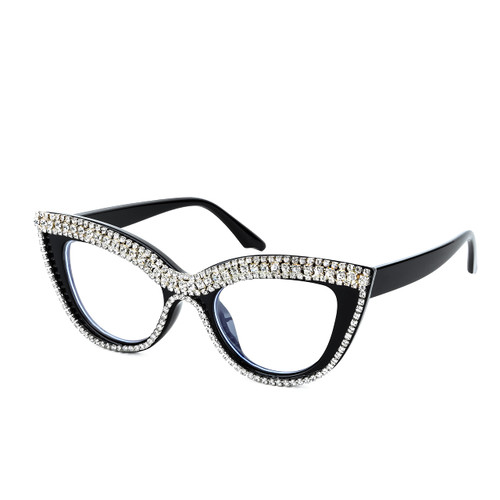 FEISEDY Diamond Glasses Blue Light Blocking Cat Eye Rhinestone Women Oversized Anti Eyestrain Computer Glasses Frame B2358