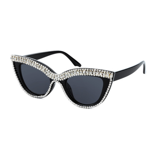 FEISEDY Women Oversized Diamond Sunglasses Fashion Cat Eye Rhinestone Sunglasses Crystal Jeweled Frame Costume Party B2360