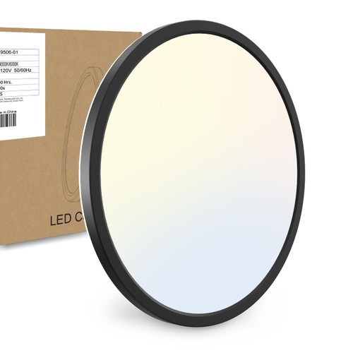 zemty Black LED Flush Mount Ceiling Light Fixture, 12 Inch 28W 3200lm LED Ceiling Light, 3000k/4500k/6000K Selectable Round Flat Light Fixtures for Bedroom, Kitchen, Hallway