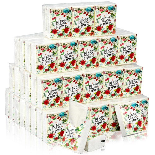 50 Pack Pocket Tissues Travel Packs Bulk 500 Sheet Small Tissues Pocket Packs 3 Ply Mini Travel Size Tissue Packs Individual Tissue Packs (Floral)