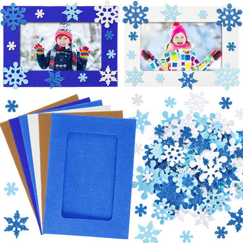 232 Pieces Winter DIY Picture Frames Craft Kit for Kids 32 Pieces Winter Photo Frames with 200 Stickers to Decorate for Xmas Winter Party Favor Classroom Home (Fresh Style)