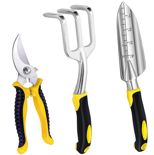 Durable Garden Tools Set, Gardening Pruning Shears Scissors, Garden Transplant Trowel, Hand Rake for Indoors Outdoors Garden, Non-Slip Rubber Grip, Ideal Garden Tool Kit Gifts for Women and Men