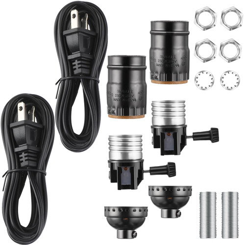 2 Pcs Lamp Light Kit Table Repair Make a Lamp Kit with 3 Way Socket DIY Lamp Wiring Parts Lamp Rewire Kit for DIY Lamp Design (Black)