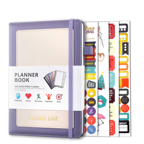 Leather Planner Monthly Weekly & Daily Organizer, Organizer Notebook Undated Appointment Book, A5 Goals Journal for Improving Time Management, Schedule Planner Task Organizer (Purple)