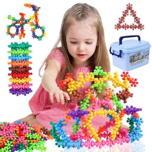 Magic4U 350PCS Building Toys for Kids with Storage Box, STEM Interlocking Blocks Preschool Educational Learning Plastic Connect Block Snowflake Toys for Boys&Girls Aged 3+