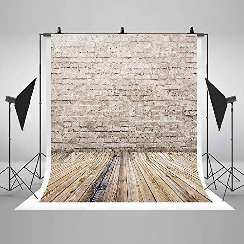 COMOPHOTO Brick Wall Photography Backdrop 5x7ft Vinyl Baby Vintage Pale Wood Floor Photo Background for Photo Booth Backdrops for Pictures