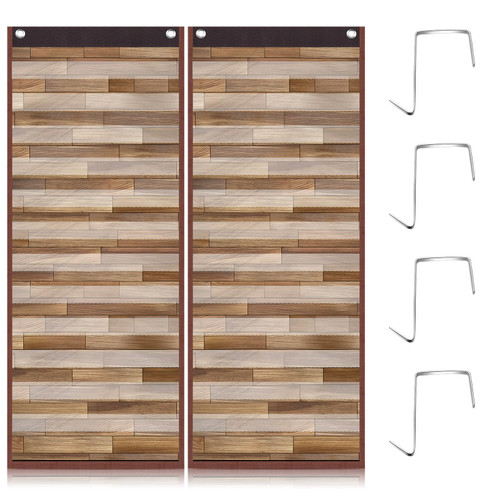 Ctosree 2 Pcs Wood Grain Daily Schedule Pocket Chart 14 Pocket Chart with 4 Hanging Hooks Toddler Schedule Chart Daily Schedule for Kids Preschool Teacher Supplies Pocket Chart for Classroom Office