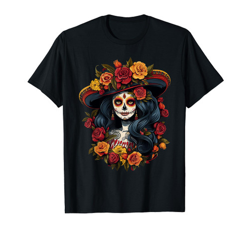 La Catrina De Los Muertos Day of the Dead Sugar Skull Women T-Shirt