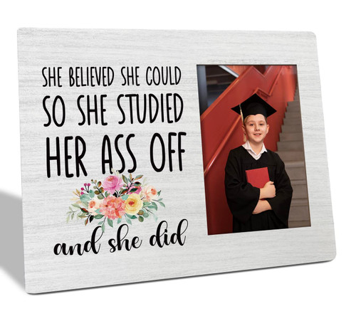 HALUOSI Congratulation Gifts Picture Frame, Tabletop Picture Frame Plaque Gift, Rustic Wooden Photo Frame Gift for Her, Graduation Gift for Her, Gift for Woman Friend Success, Prize-owner Gift