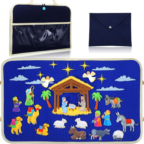 Nativity Bible Felt Board Jesus Birth Felt Story Board Set Felt Board Stories for Preschool, 32 Pcs Birth of Jesus Felt Figures Nativity Felt Stories Kit for Toddlers Classroom Storytelling Activity