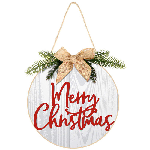 Christmas Sign Merry Christmas Decorations Wreath Hanging Sign Rustic Burlap Wooden Holiday Decor for Christmas Home Window Wall Farmhouse Indoor Outdoor(White)