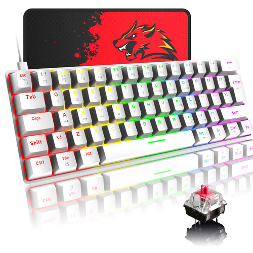 SELORSS Mini 60% Wired Mechanical Gaming Keyboard,22 RGB Chroma Backlit, Compact 62 Full Anti-ghosting Keys, USB C Cable,Replaceable Keycaps,Linear Switch for Gamer/Typist/Xbox/PC/Win/Mac(White)