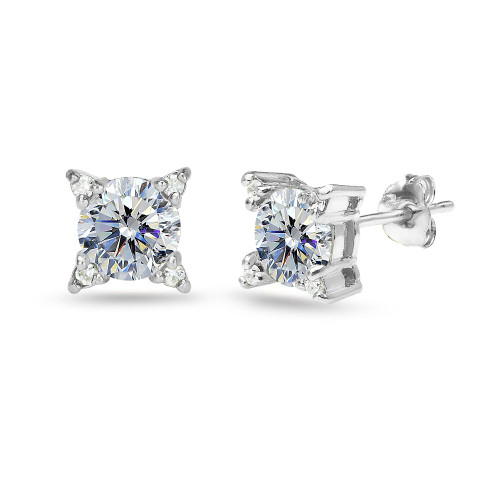 Sterling Silver Clear Studded Solitaire Stud Earrings Made with European Crystals
