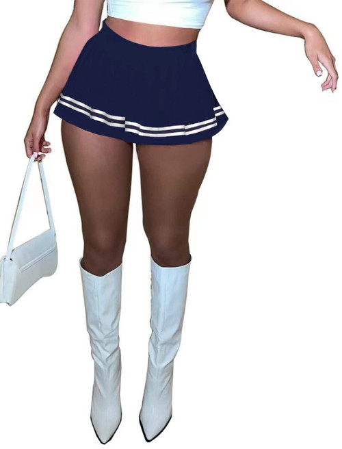 Avidlove Women Sexy Role Play Pleated Mini Skirt Ruffle Lingerie for Schoolgirl Navy Blue XL