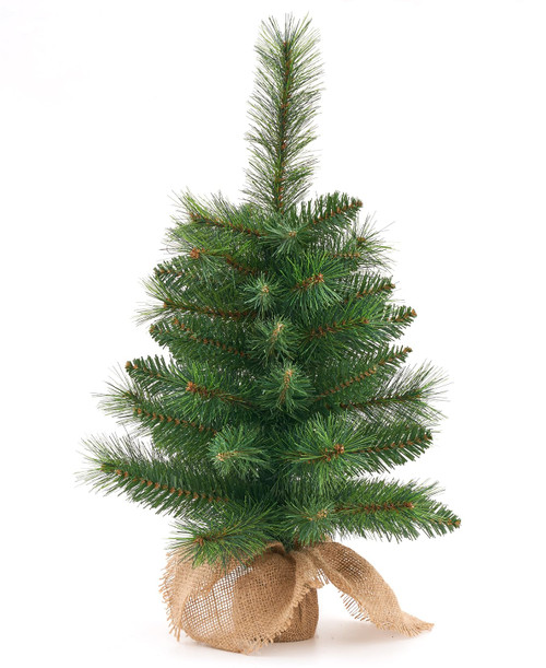 Plus tard Small Christmas Tree 24 Inches Green Artificial Mini Xmas Trees Pine Needles Burlap Base Holiday Tabletop Centerpiece Indoor Decor