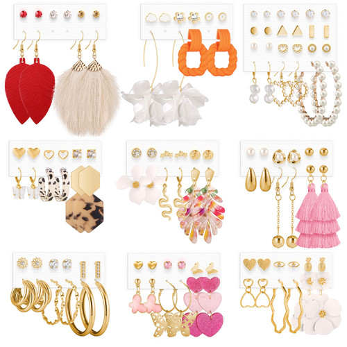 58 Pairs Earrings Set for Women Girls, Funtopia Fashion Drop Dangle Hoop Stud Earrings Pack, Tassel Acrylic Pearl Earrings Multipack for Birthday Party Jewelry Gift