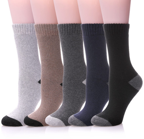 MQELONG Womens 5 Pairs Soft Thick Comfort Casual Cotton Warm Wool Crew Winter Socks (5 Pairs Wool Socks - Dark 02)