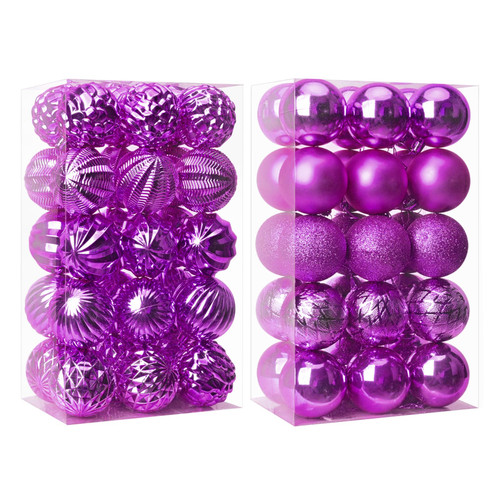 2Pack*30PCS=60PCS 2.36" Christmas Tree Balls Ornaments, Purple Christmas Ball Ornaments for Christmas Tree, Shatterproof Hanging Christmas Tree Decorations