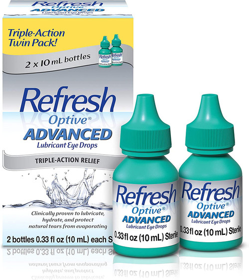 Refresh Optive Advanced Lubricant Eye Drops, 0.33 Fl Oz (2 Count) (10mL) Sterile, Value-Size