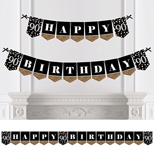 Big Dot of Happiness Adult 90th Birthday - Gold - Birthday Party Bunting Banner - Gold Party Decorations - Happy Birthday