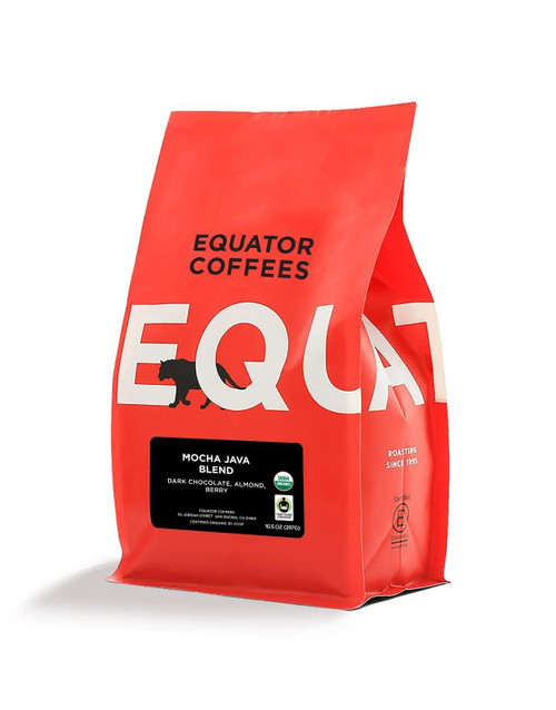 Equator Coffees, Mocha Java Blend, Organic Fine Ground Coffee, Medium Dark Roast, Fresh Roasted, Dark Chocolate & Berry Flavor Notes, Sustainable and Fair Trade Certified, 10.5 oz Bag