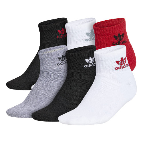 adidas Originals Kids-Boy's/Girl's Trefoil Cushioned Quarter Socks (6-Pair), White/Better Scarlet/Black, Medium adidas Originals Kids-Boy's/Girl's Trefoil Cushioned Quarter Socks (6-Pair), White/Better Scarlet/Black, Medium