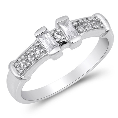 Clear CZ Unique Bar Wedding Engagement Ring .925 Sterling Silver Band Size 7 Clear CZ Unique Bar Wedding Engagement Ring .925 Sterling Silver Band Size 7