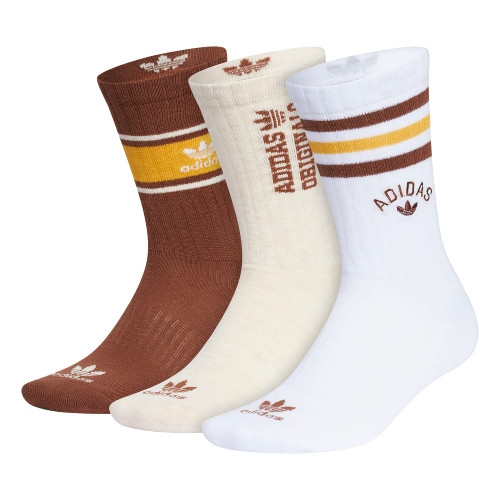 adidas Originals Mixed Graphics Cushioned Crew Socks (3-Pair), White/Preloved Brown/Preloved Yellow, Medium