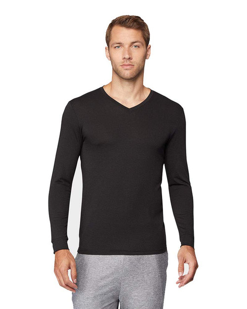 Mens Lightweight Baselayer Vneck Top, Black, Size Large