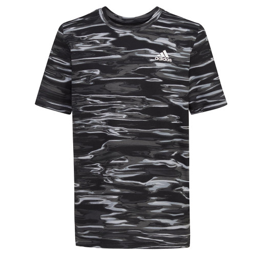 adidas Boys' Short Sleeve Cotton Allover Camo BoS Logo T-Shirt, Black (New)