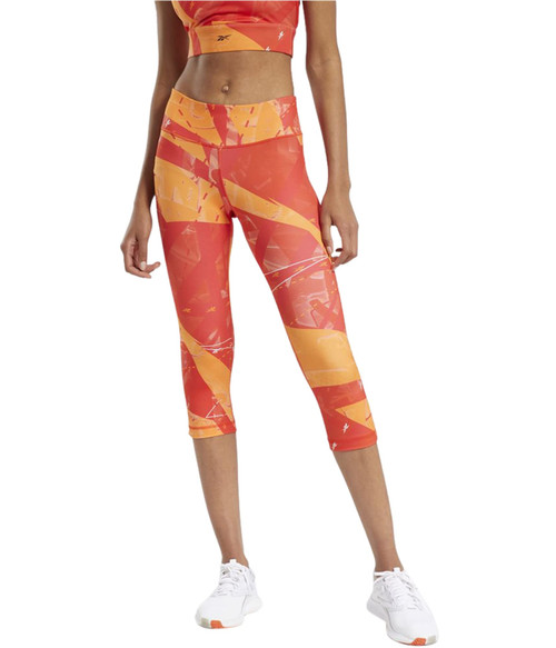 Reebok Workout Ready Meet You There Capri Leggings, Instinct Red/Orange, L