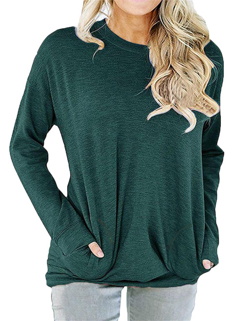 Rjxdlt Women's Crew Neck Pullover Sweatshirts Casual Loose Tunic Tops Long Sleeve Shirts Blouses for women Dark Green L
