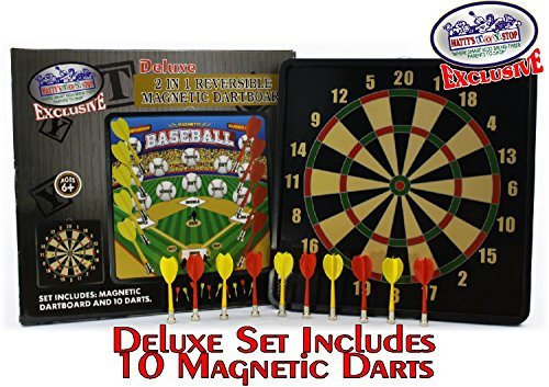 Deluxe 2-in-1 Reversible Magnetic Dartboard (Dart Board) with 10 Darts, Featuring Standard Darts & Baseball Games - "Matty's Toy Stop" Exclusive