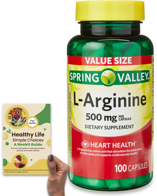 Spring Valley L-Arginine, 500mg Per Serving, Value Size 100 Capsules, Gluten-Free - Bundle with 'Healthy Life, Simple Choices' Guide (2 Items)