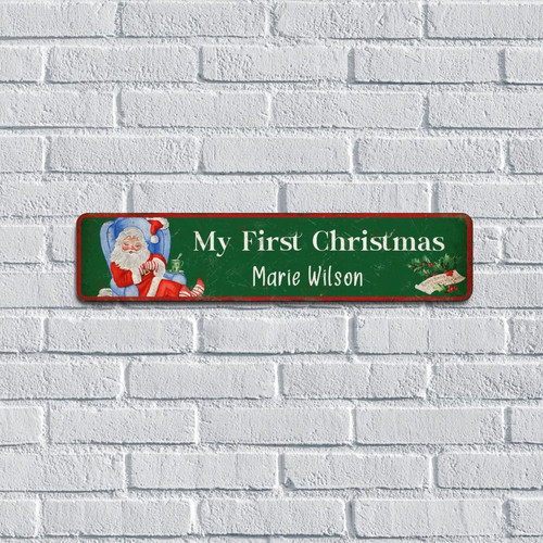 Metal Sign My First Christmas Customized Street Sign Custom Name Decorations Metal Sign Wall Decor Tin Signs Personalized Metal Sign Vintage for Bar Laundry Room Yard Ranch Pub 4x18 Inch