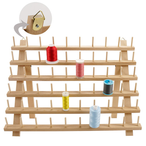 New Brothread 60 Spools Wooden Thread Rack/Thread Holder Organizer with Hanging Hooks for Embroidery Quilting and Sewing Threads