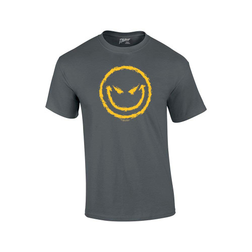 Evil Smiling Face with Yellow Devilish Smile Cool Retro Sarcastic Grin Funny Novelty T-Shirt-Charcoal-Large