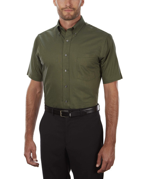 Van Heusen Men's Short Sleeve Dress Shirt Regular Fit Oxford Solid, Dark Green, 3X-Large