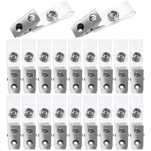 Metal Badge Clips 200PCS Double Holes Badge Clips ID Strap Clip with Clear PVC Straps ID Badge Clip for ID Cards Badge Holders Name Tag Work Badges